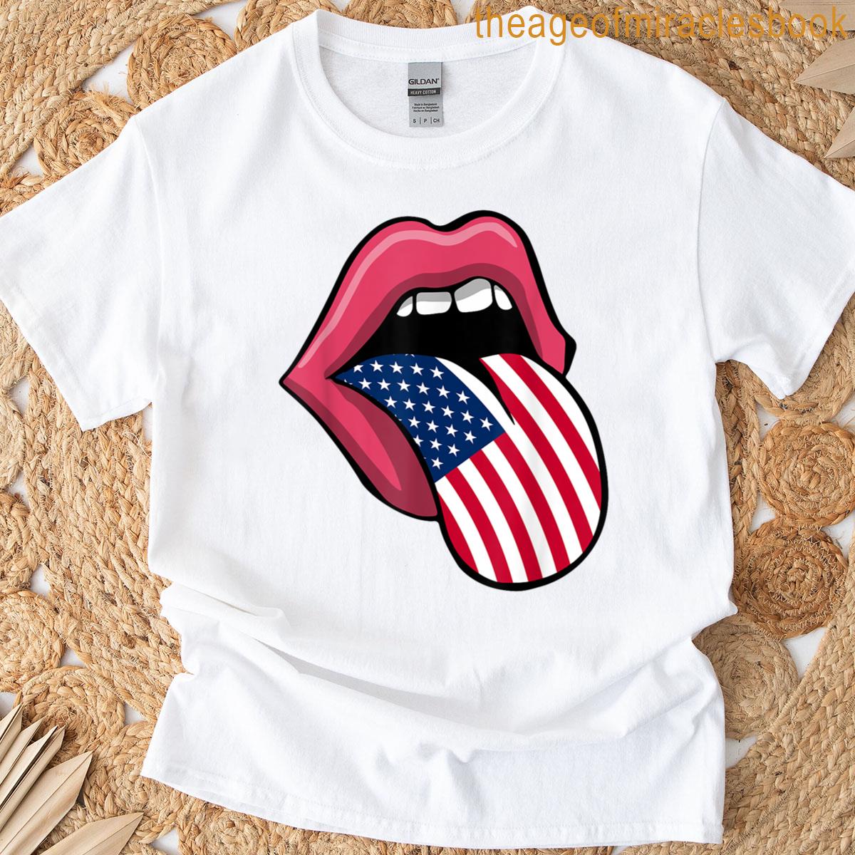 American Flag Tongue Lips 4th Of July Usa Patriotic T-shirt
