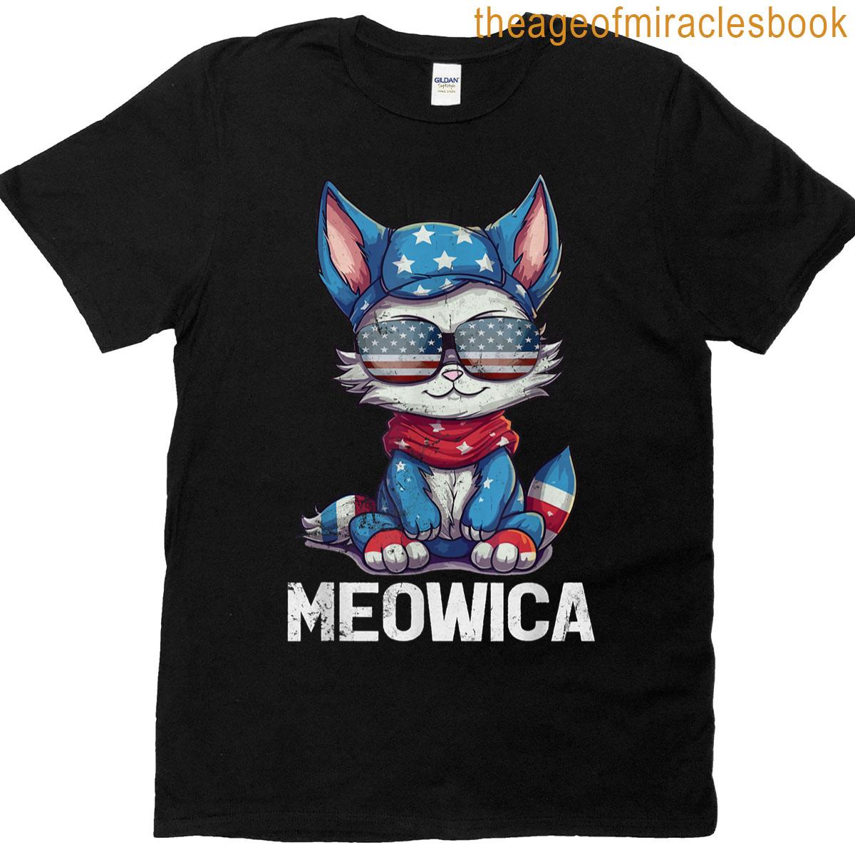 Funny Meowica Cat Patriotic Usa America Flag 4th Of July Cat T-shirt