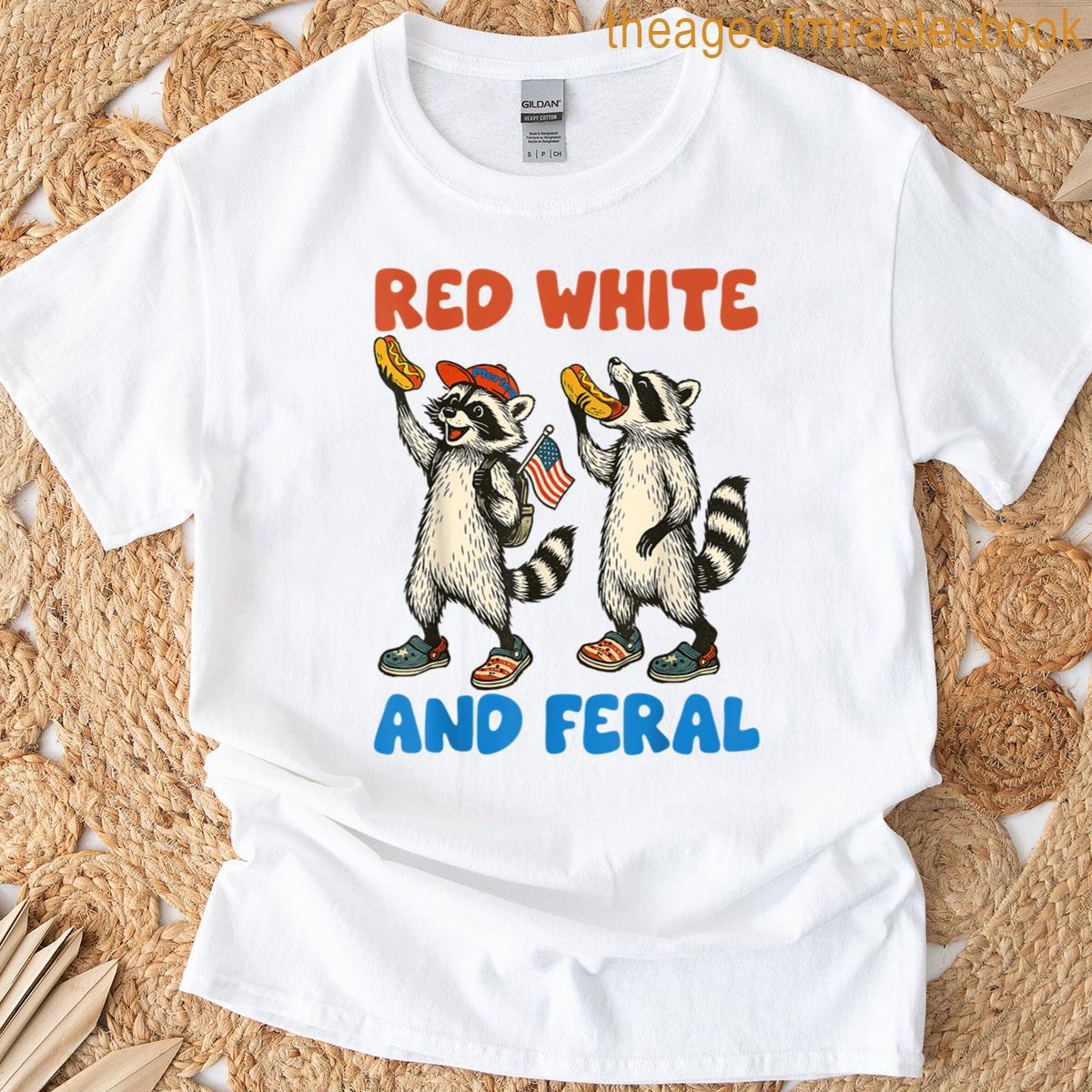 Funny Raccoon 4th Of July Us Flag Patriotic Red White Feral T-shirt
