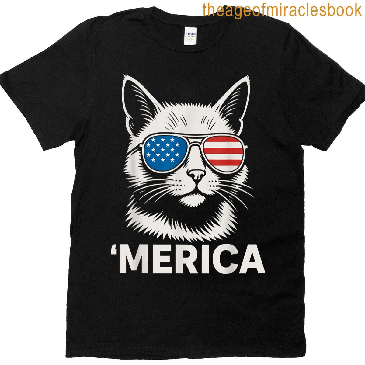 Patriotic Cat With Sunglasses Funny Merica Usa T-shirt