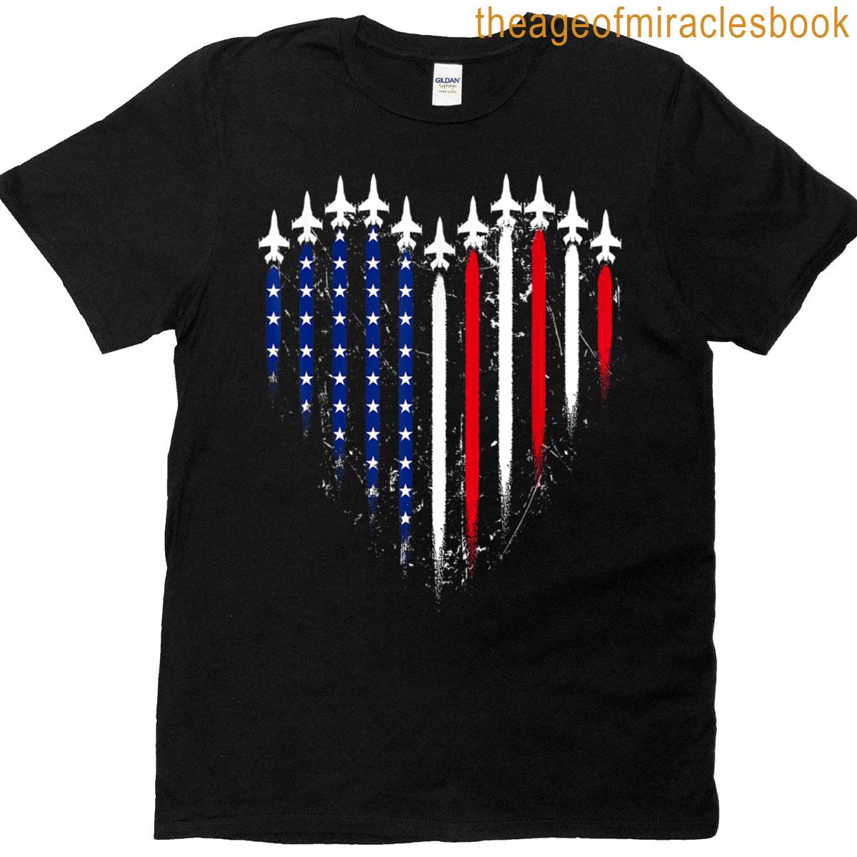 Patriotic Usa Heart Flag Fighter Jets 4th Of July T-shirt