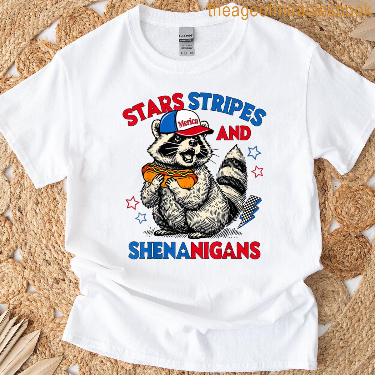 Stars Stripes Shenanigans Cute Raccoon 4th Of July Patriotic T-shirt