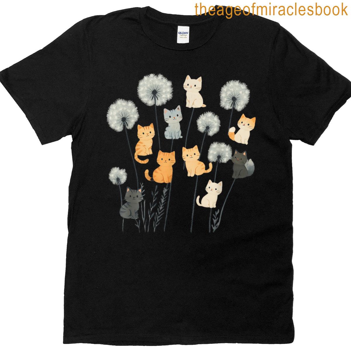 Cute Cat Dandelion Flower T-shirt