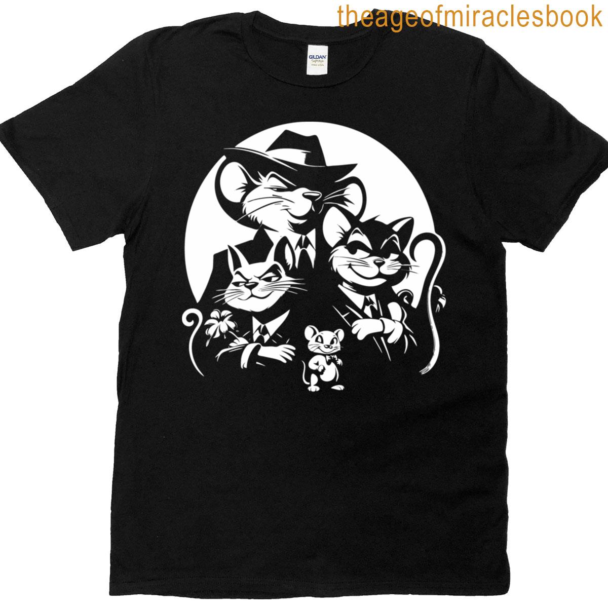 Funny Mafia Design With Cartoon Cats And Mice T-shirt