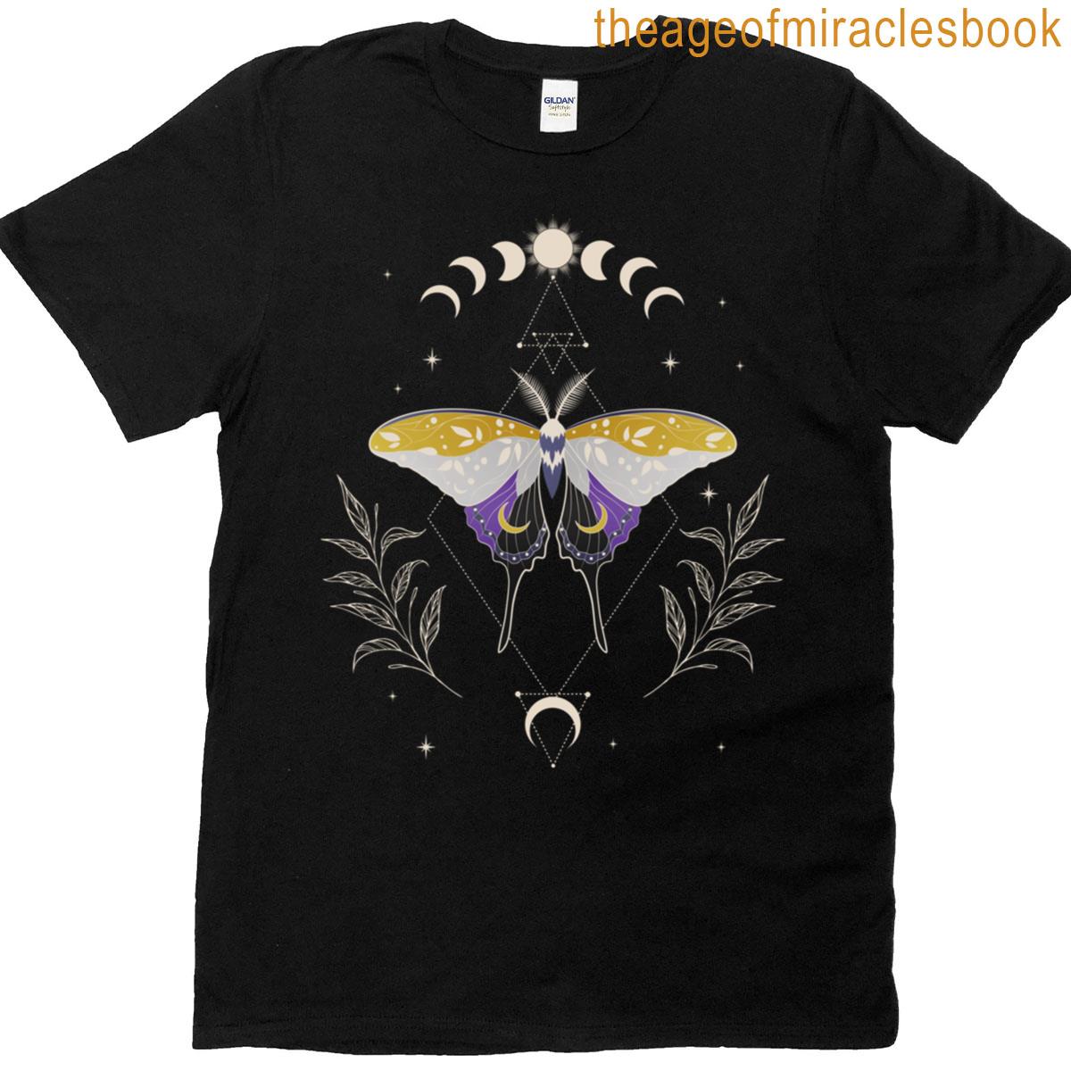 Nonbinary Luna Moth Celestial Cottagecore Lgbt Pride Flag T-shirt