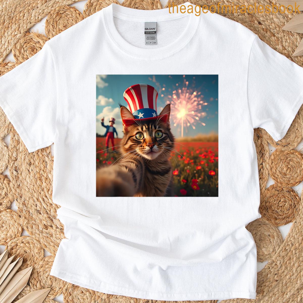 Cat Selfie 4th Of July American Flag Patriotic Usa Cat T-shirt