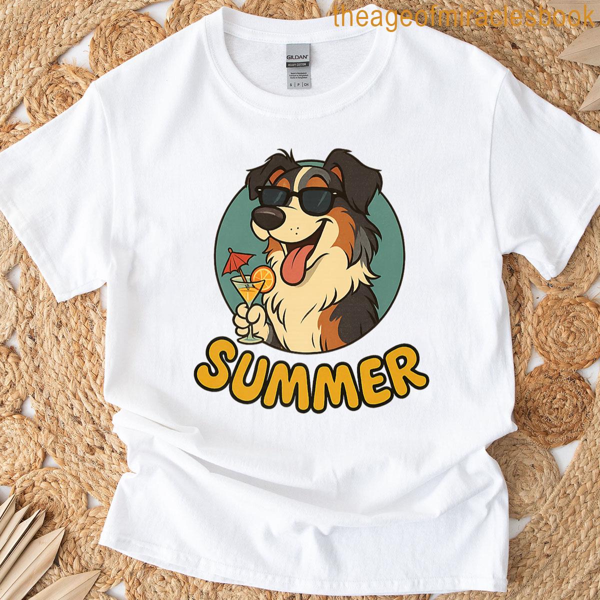 Australian Shepherd Summer Design Funny Dog Cartoon Vintage Premium T-shirt