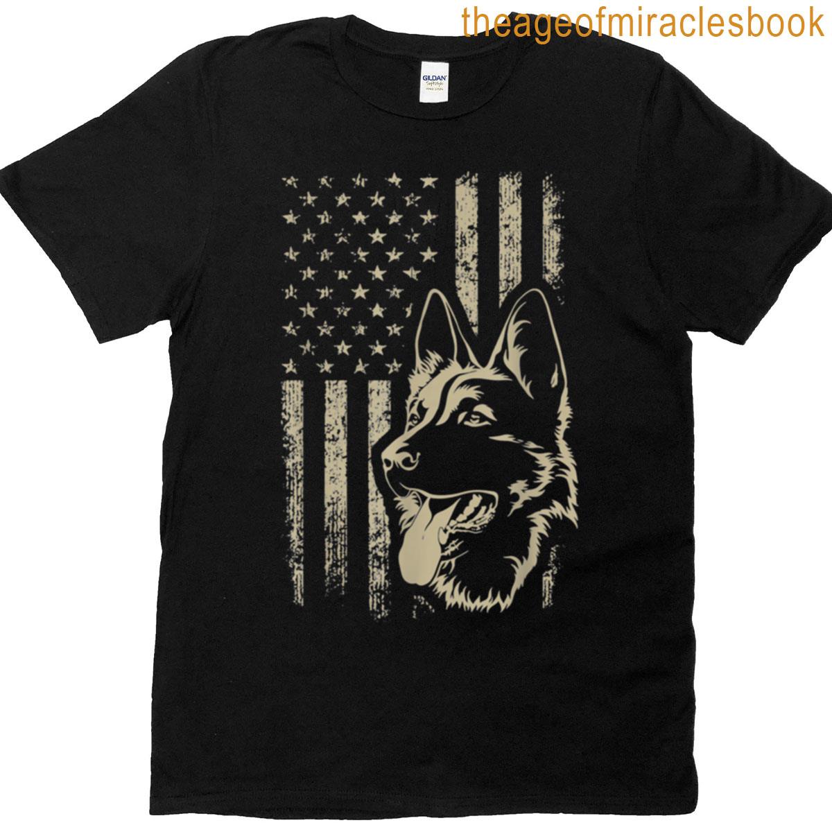 Dog Lover Gift Patriotic German Shepherd American Flag T-shirt