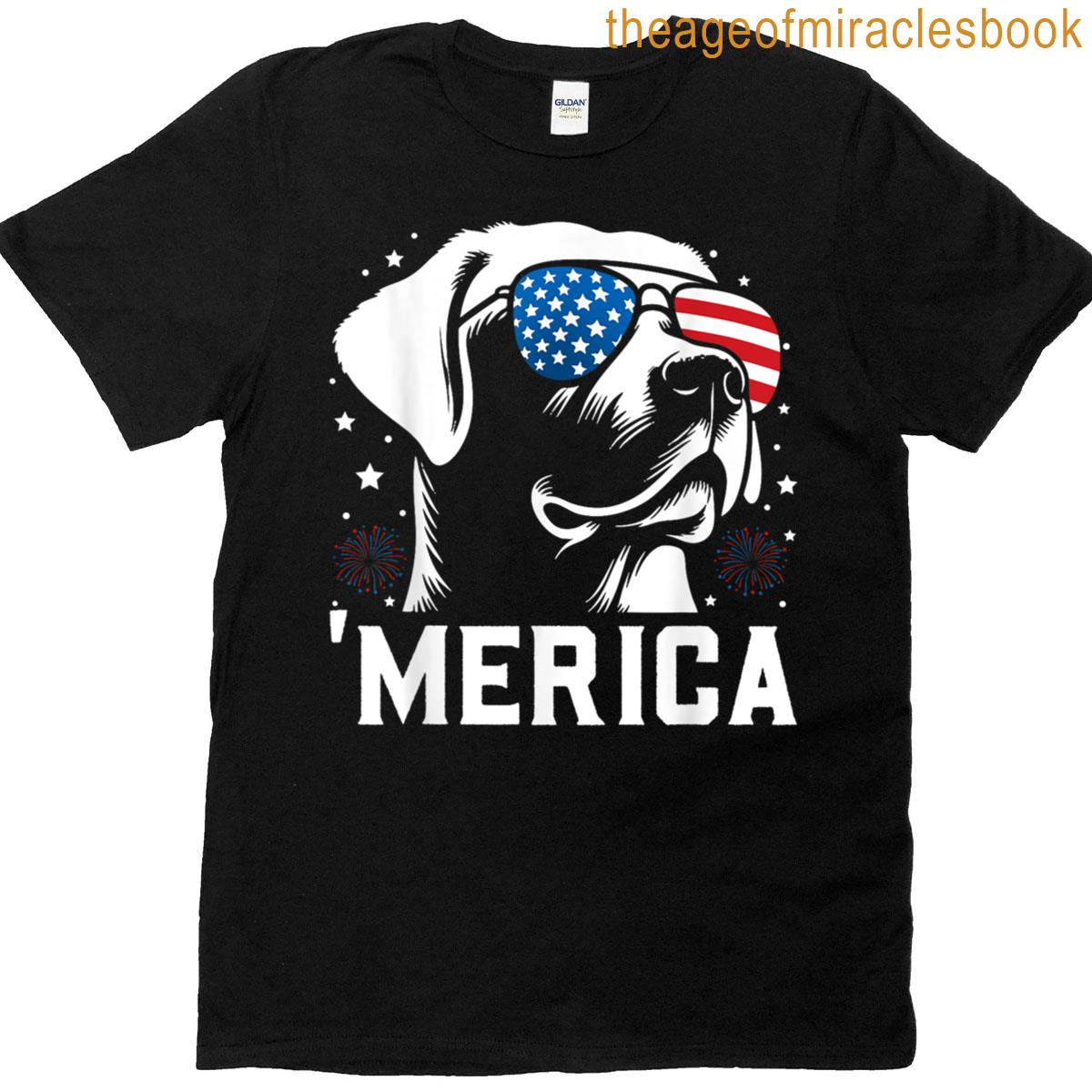 Funny Patriotic Labrador Retriever Merica Happy 4th Of July T-shirt