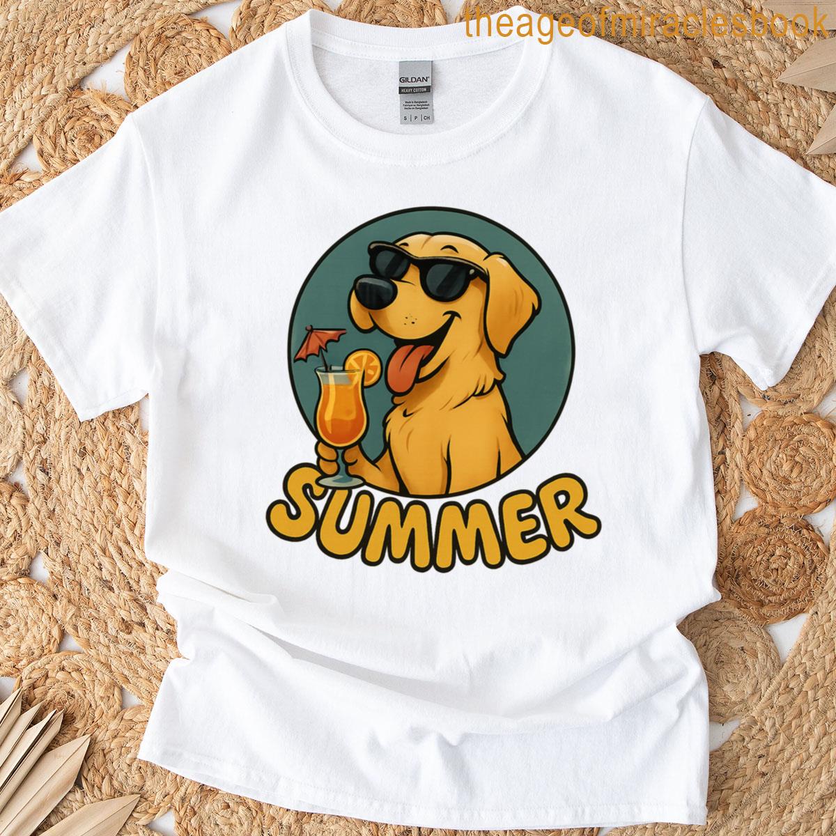 Labrador Summer Design Dog Cartoon Golden Retriever Vintage T-shirt