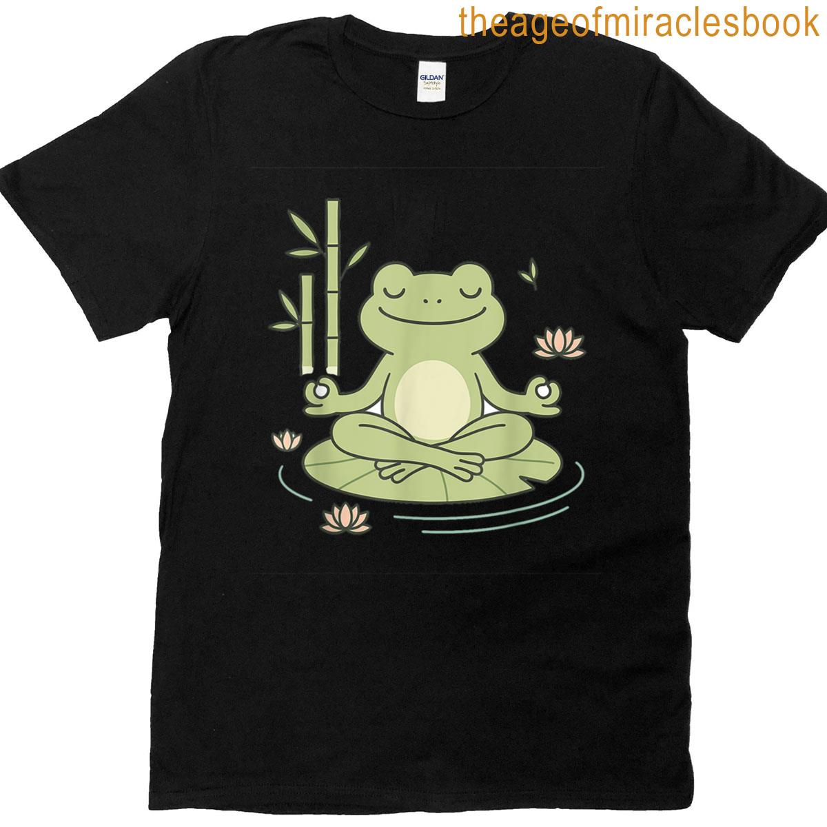 Meditating Zen Frog On Water Lily – Yoga Cartoon T-shirt