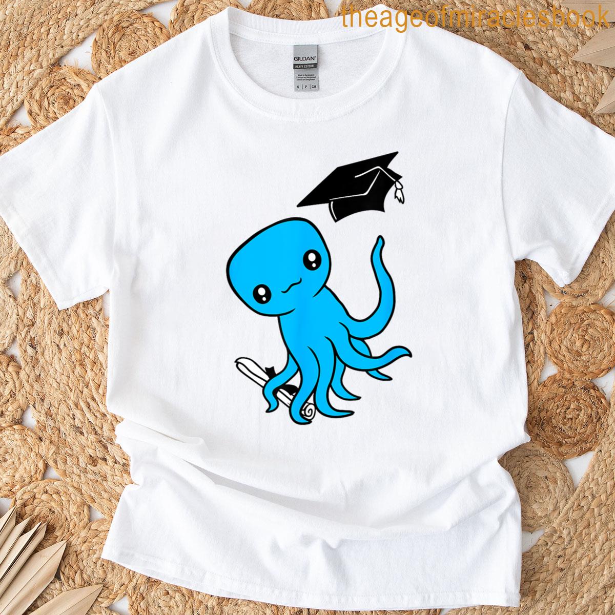 Octopus Graduation High School Diploma Passed Comic Cartoon T-shirt