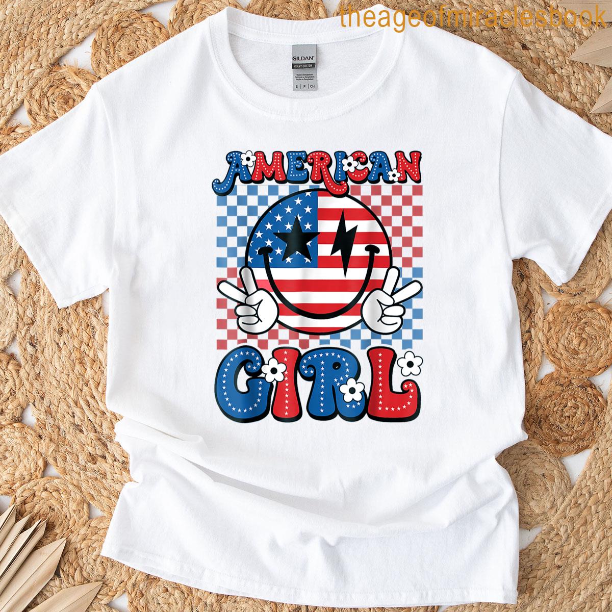 Retro Groovy Fourth 4th Of July Smile American Girl T-shirt