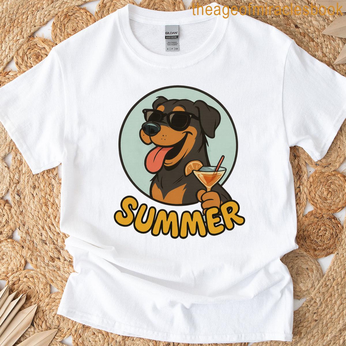 Rottweiler Summer Design Funny Dog Cartoon Vintage T-shirt