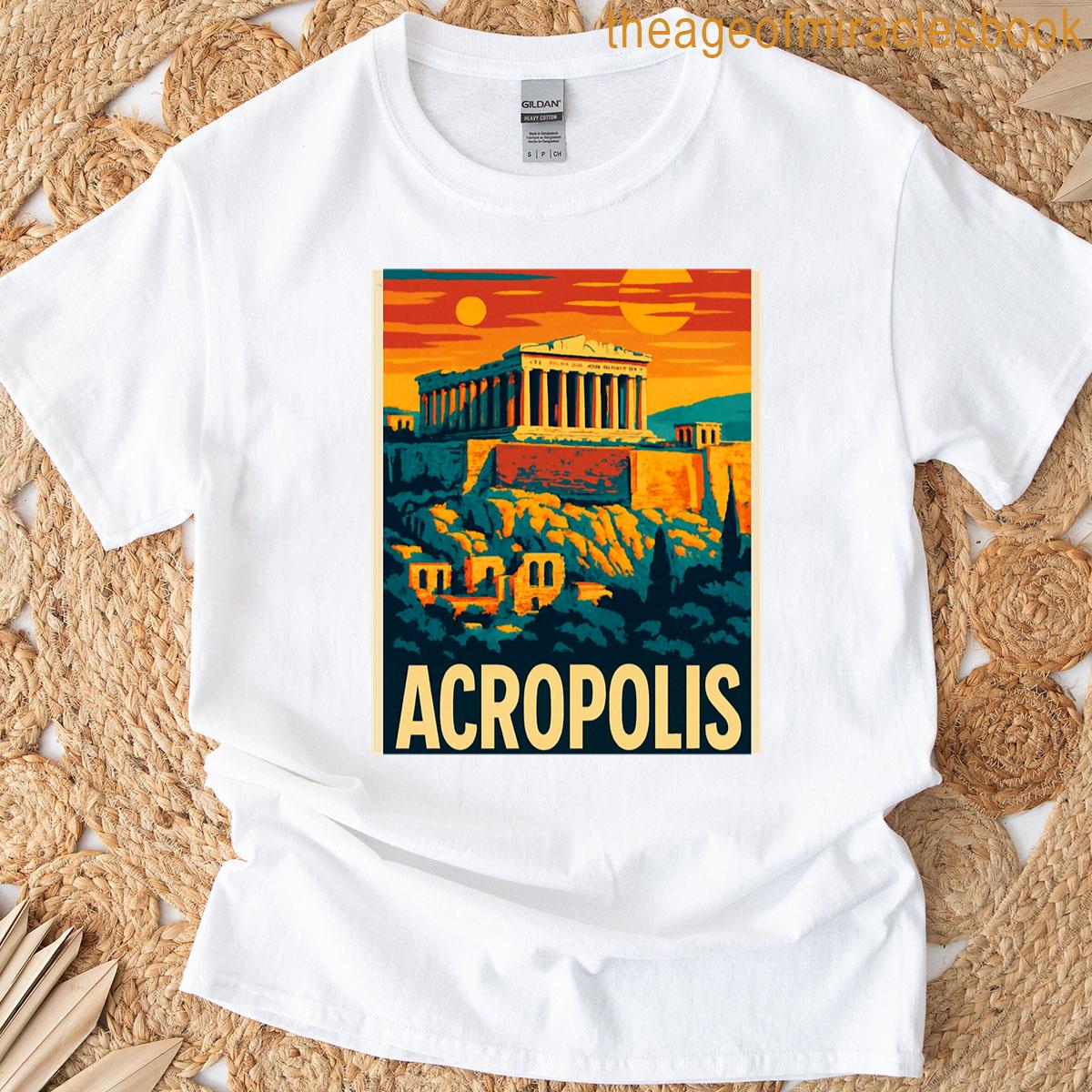 Acropolis Retro Travel Poster Digital Pop Art Greece Landmark Bold Athens Architecture Illustration T-shirt