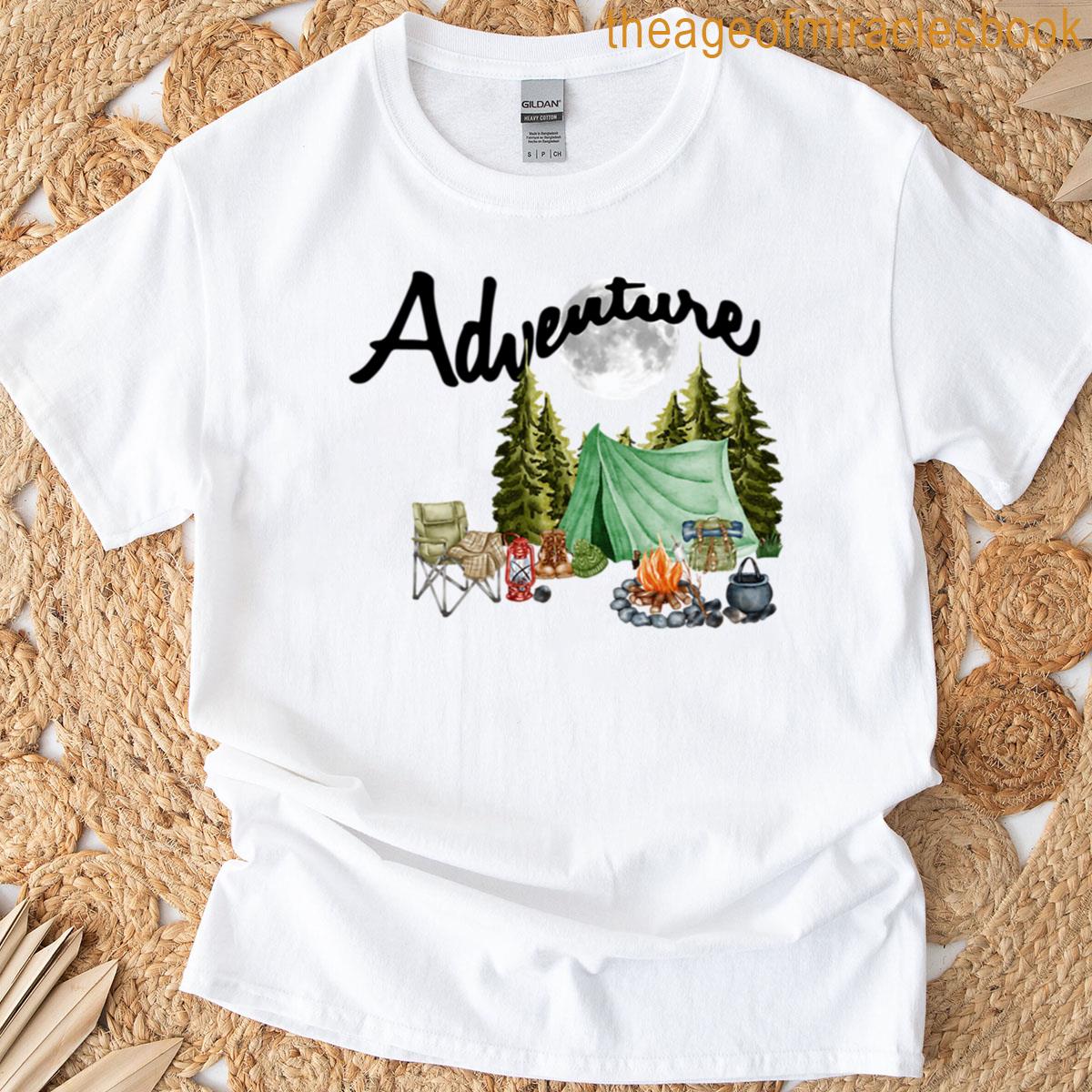 Adventure Camping Camp Fire With Trees And Moon T-shirt