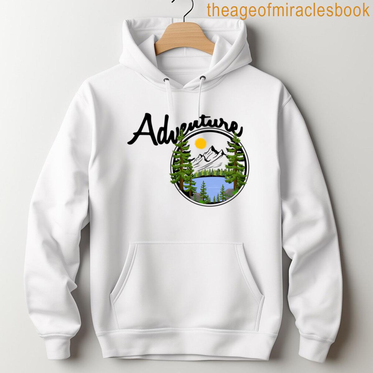 Alternative view of Adventure Mountains Hiking With Lake Trees Mountain And Sun T-shirt
