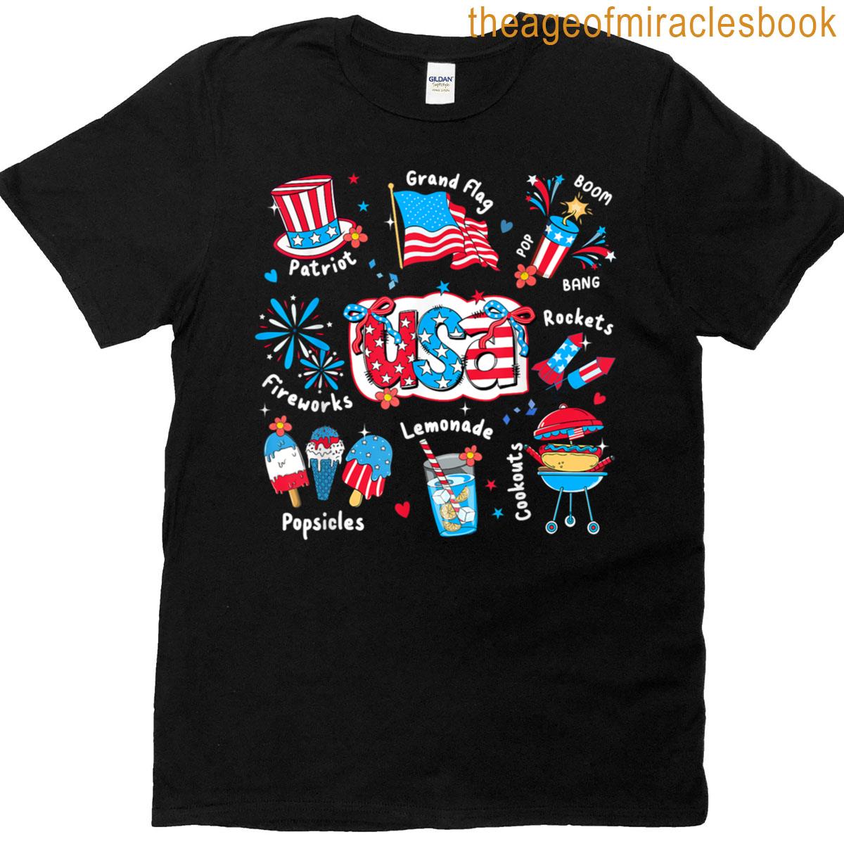 America Freedom Patriotic 4th Of July Coquette Bow Ice Cream T-shirt