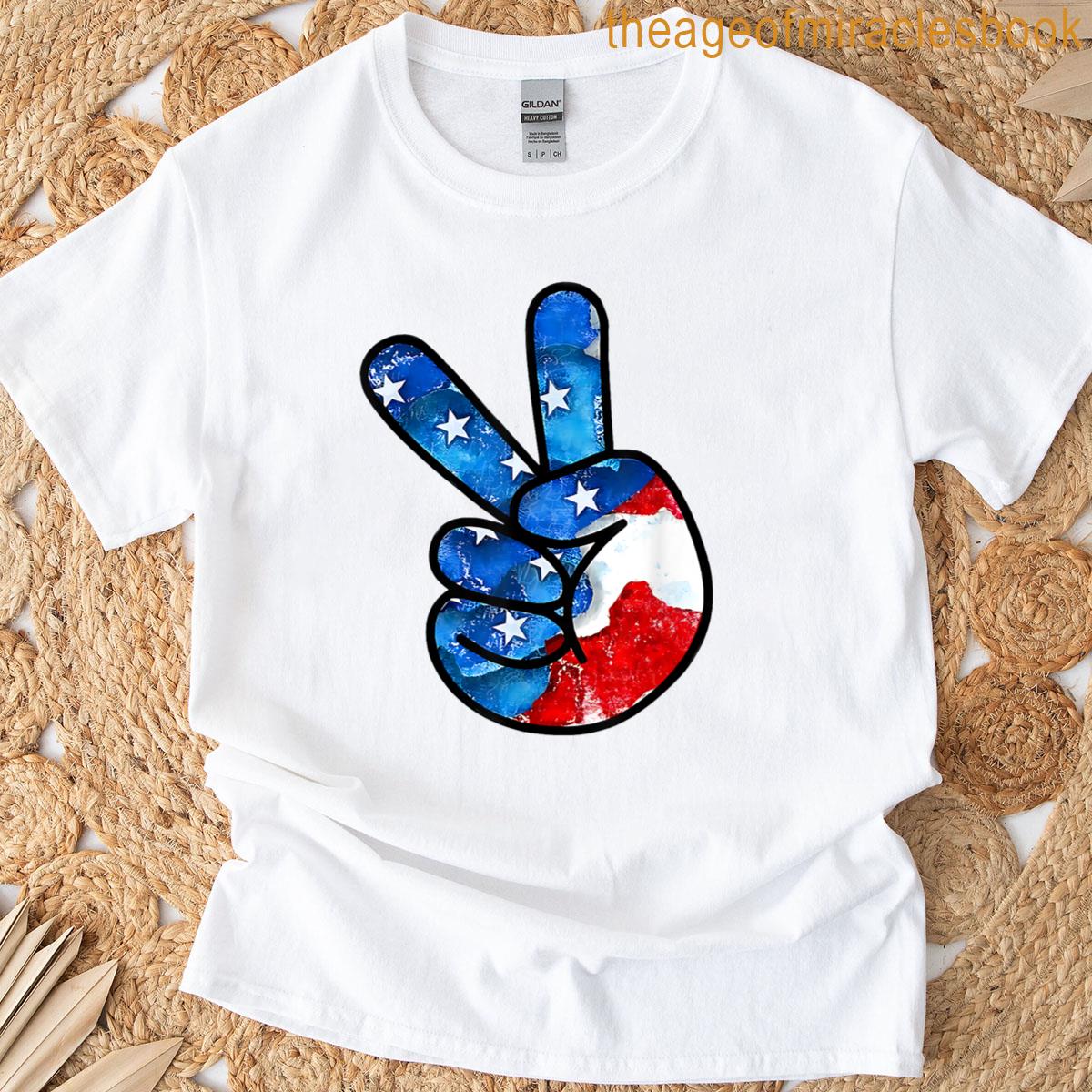 Merica Peace Sign Hand American Flag Patriotic Usa For Kids T-shirt