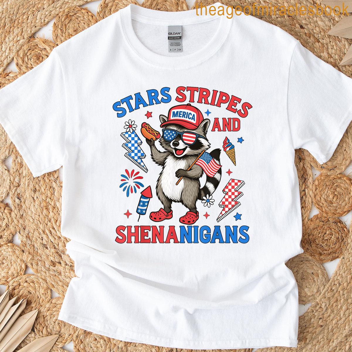 Stars Stripes And Shenanigans Usa Funny Raccoon 4th Of July T-shirt