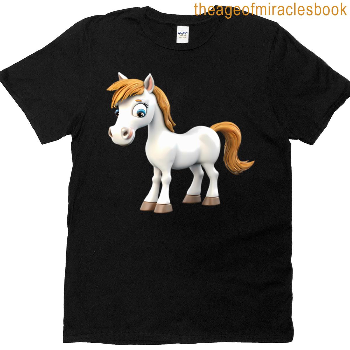 Cute 3d Cartoon White Horse Illustration Oversized T-shirt