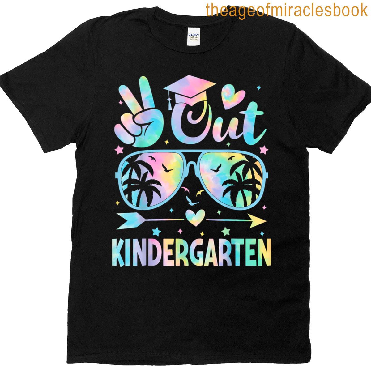 Peace Out Kindergarten Last Day School Tie Dye Kindergarten T-shirt