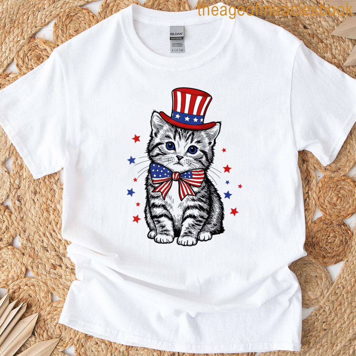 4th Of July Cat America Women Men Kids Funny Patriotic T-shirt