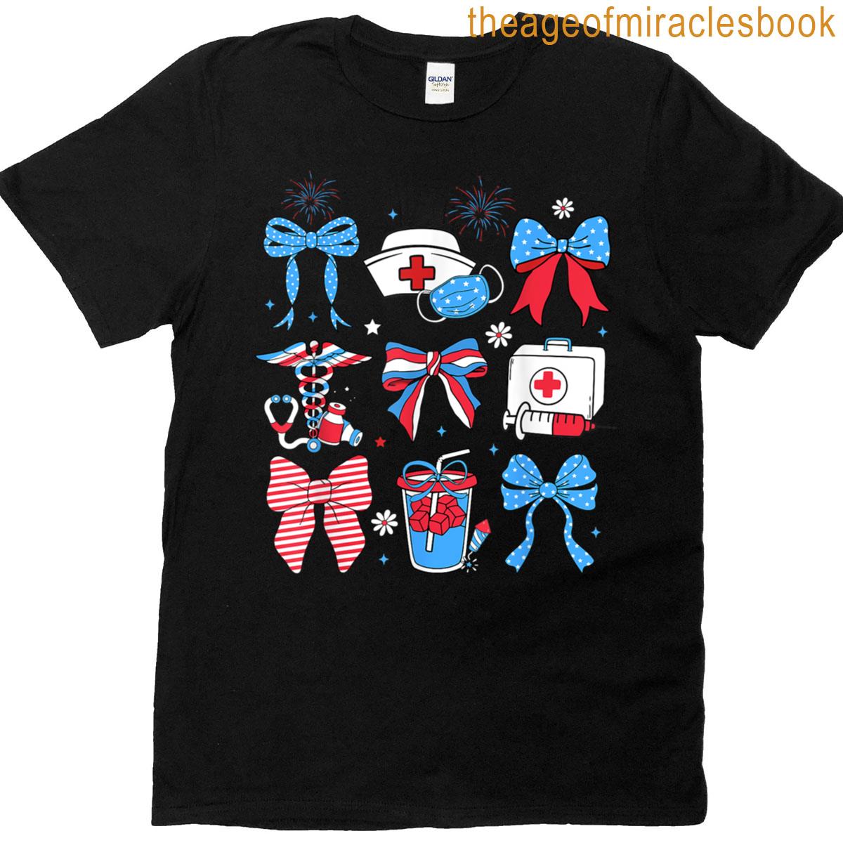 4th Of July Nurse Stethoscope Coquette Bow Nursing Women T-shirt