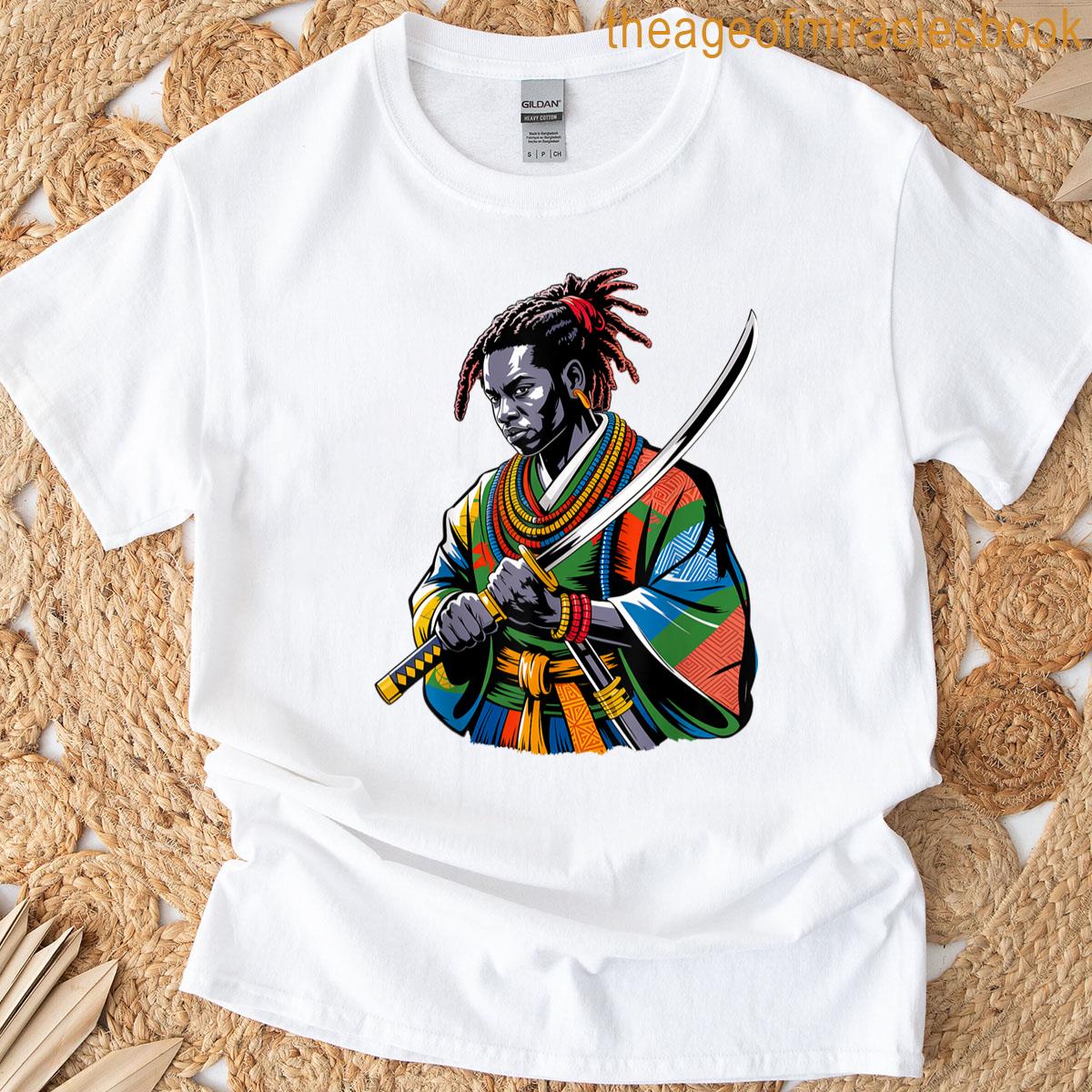 Afro American Samurai Anime Cartoon Japanese Bushido Warrior T-shirt