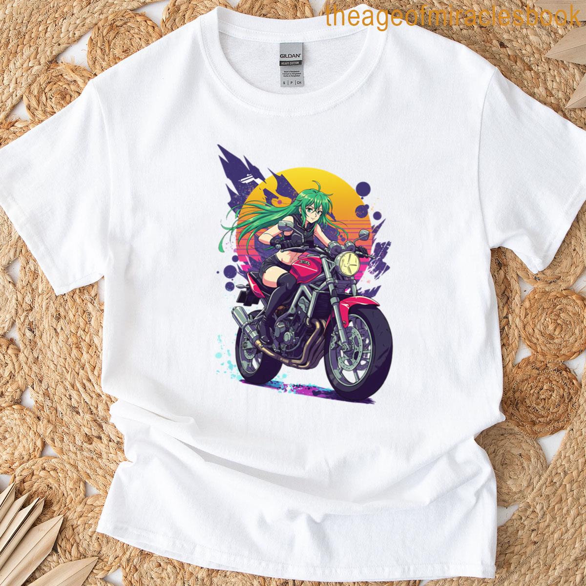 Anime Girl On Retro Motorcycle Oversized T-shirt