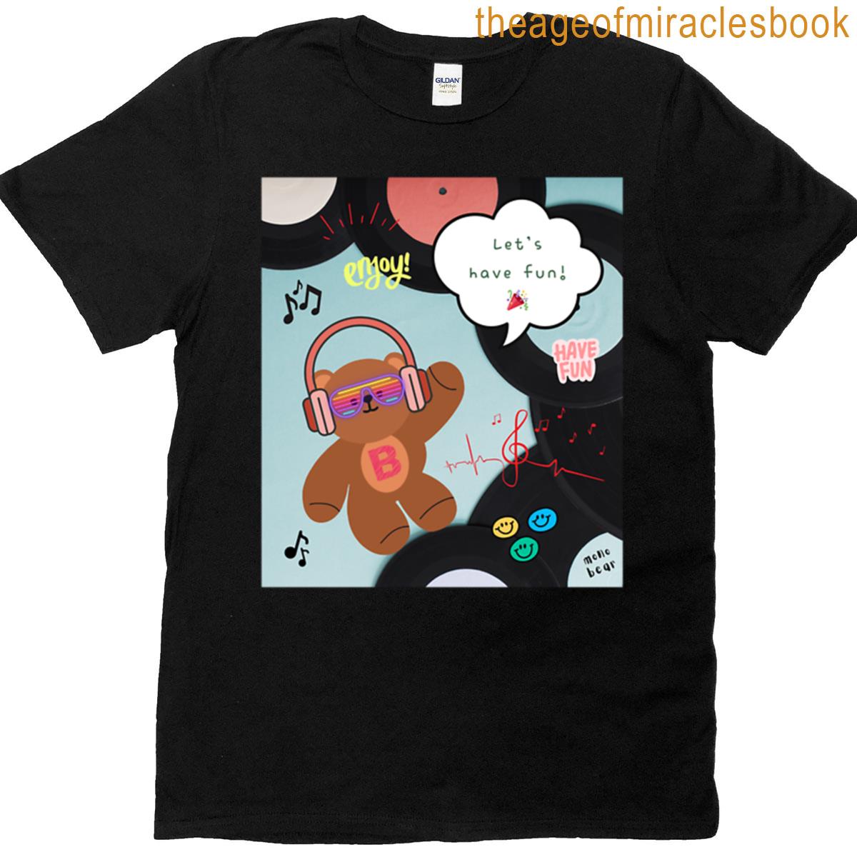Mono Bear Message Lets Have Fun Vinyl Grooves Oversized T-shirt