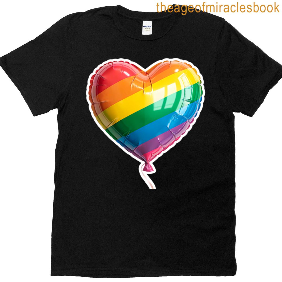 A Heart-shaped Balloon With Rainbow Colors Representing Lgbtq Pride And Love Rendered In A Shiny Glo T-shirt