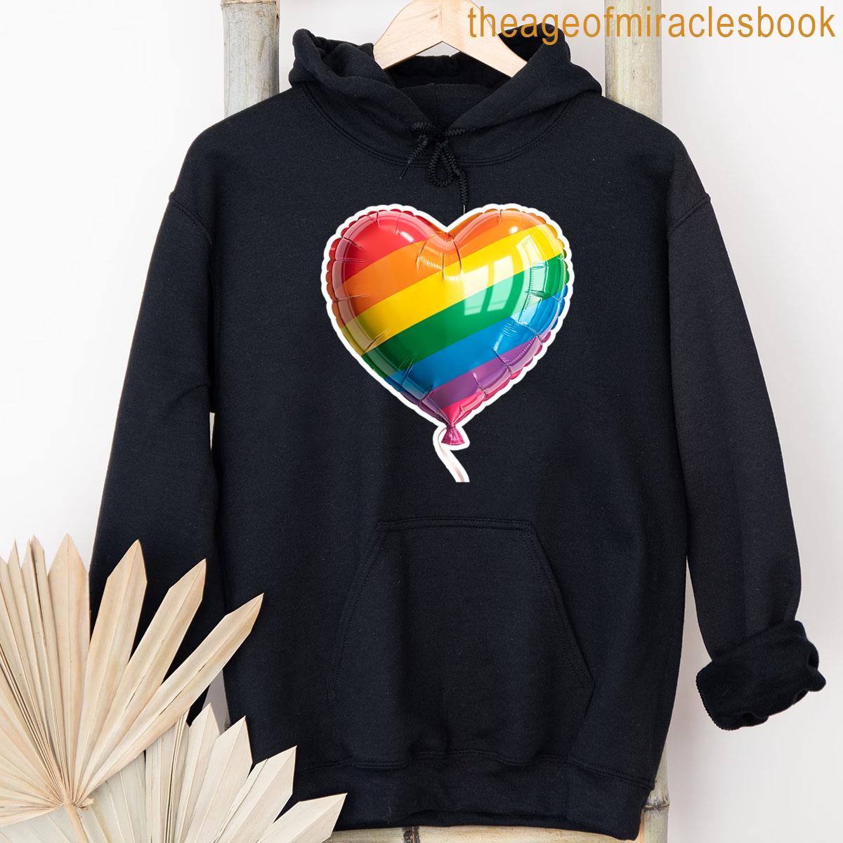 Alternative view of A Heart-shaped Balloon With Rainbow Colors Representing Lgbtq Pride And Love Rendered In A Shiny Glo T-shirt