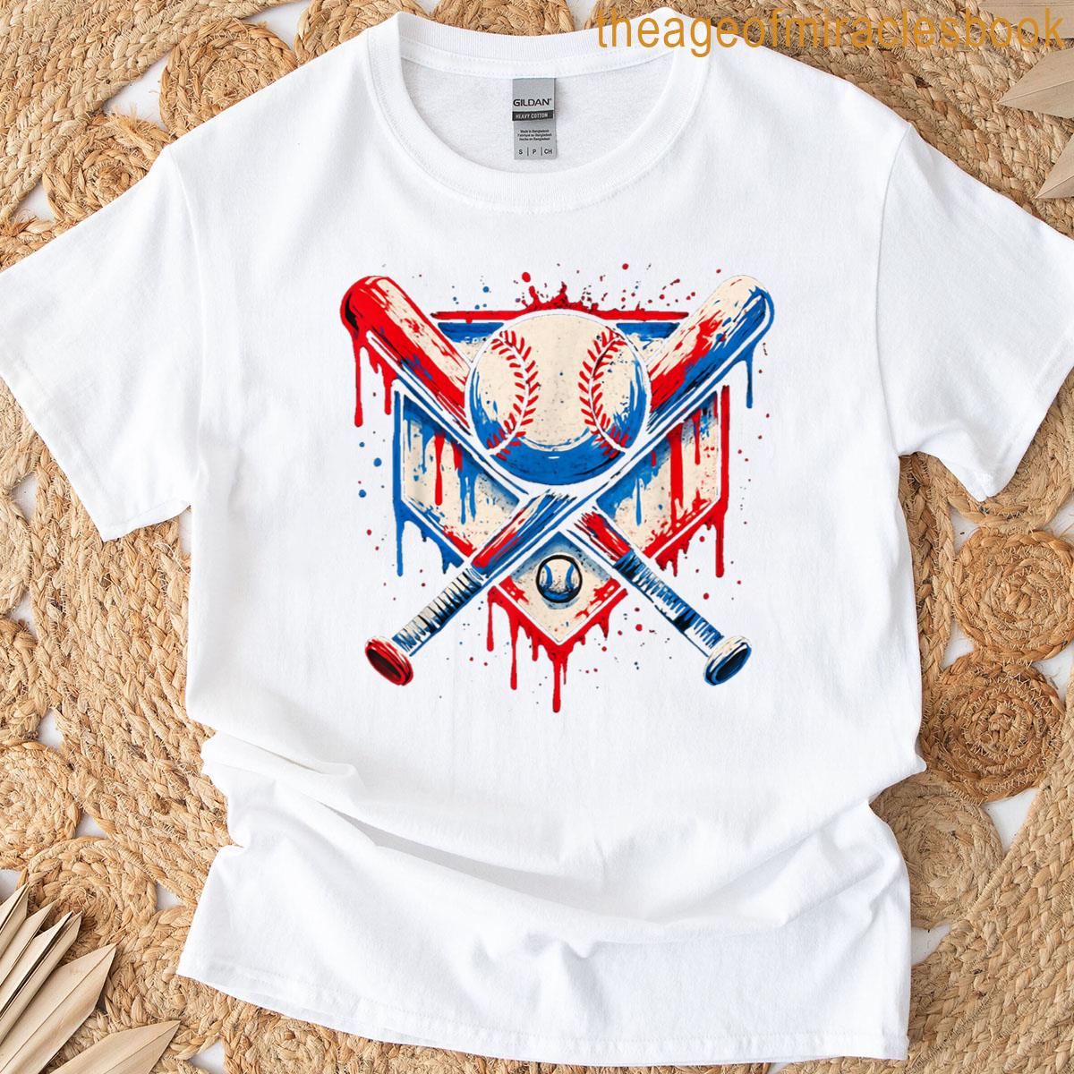 American Baseball Drip For Boys Graffiti Ball And Bat Youth T-shirt