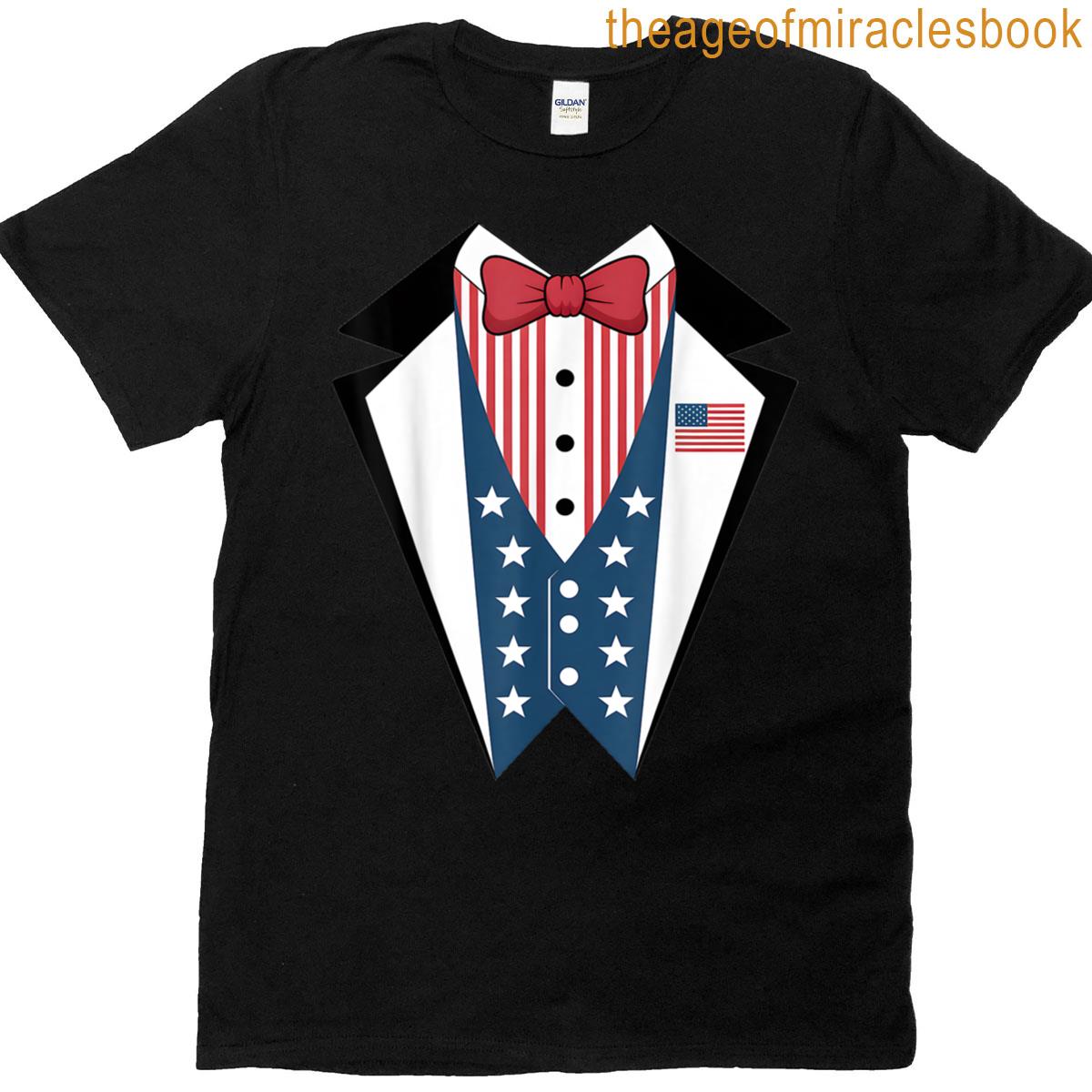 American Flag Tuxedo Costume Funny 4th Of July Usa Tee T-shirt