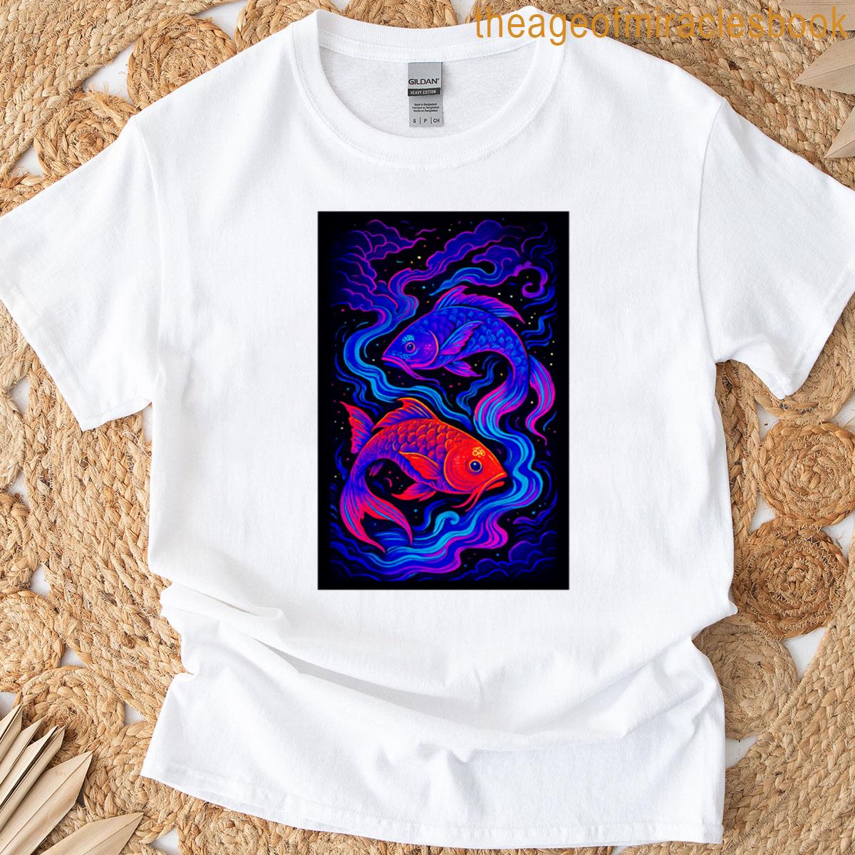 Colorful Koi Fish Swirl Neon Psychedelic Zen Illustration Premium T-shirt