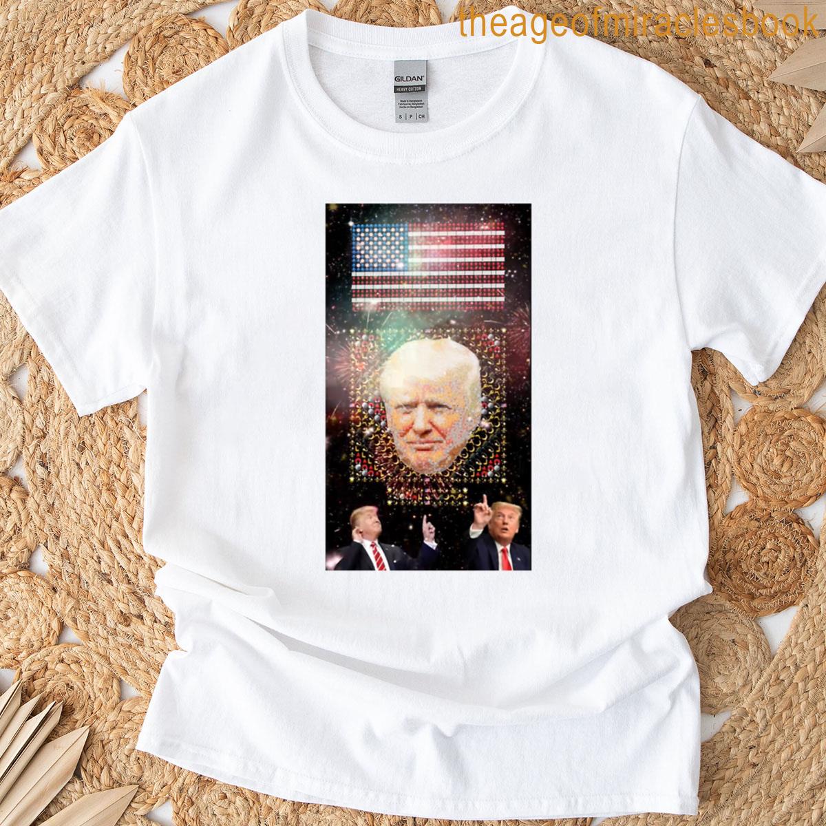 Donald Trump Emoji Tribute Patriotic Flag Portrait Grid Art T-shirt