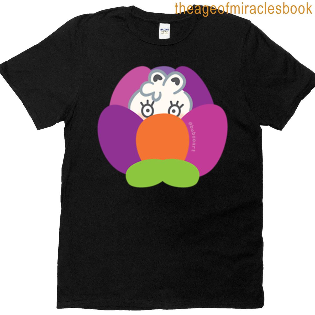 Lavender Purple Colorful Print Cute Cartoon Rabbit Fluffy Floral Design T-shirt