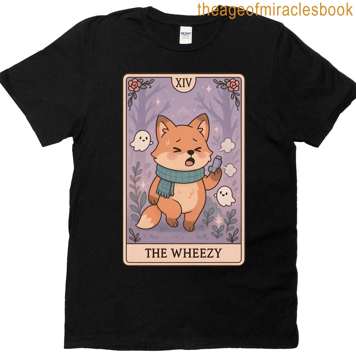 The Wheezy Tarot Card Adorable Fox With Asthma Inhaler And Ghosts T-shirt