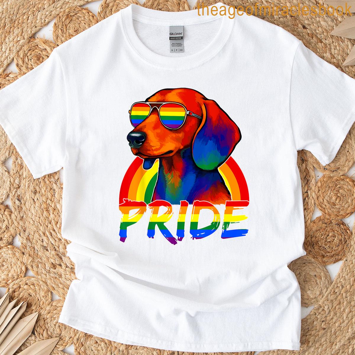 Funny Dachshund Dog Rainbow Flag Sunglasses Gay Pride Lgbt T-shirt