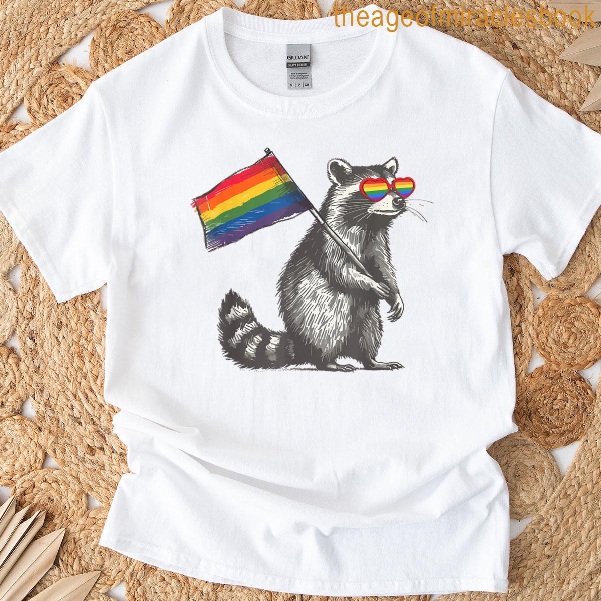Funny Raccoon Lgbt Sunglasses Rainbow Flag Gay Pride Month T-shirt