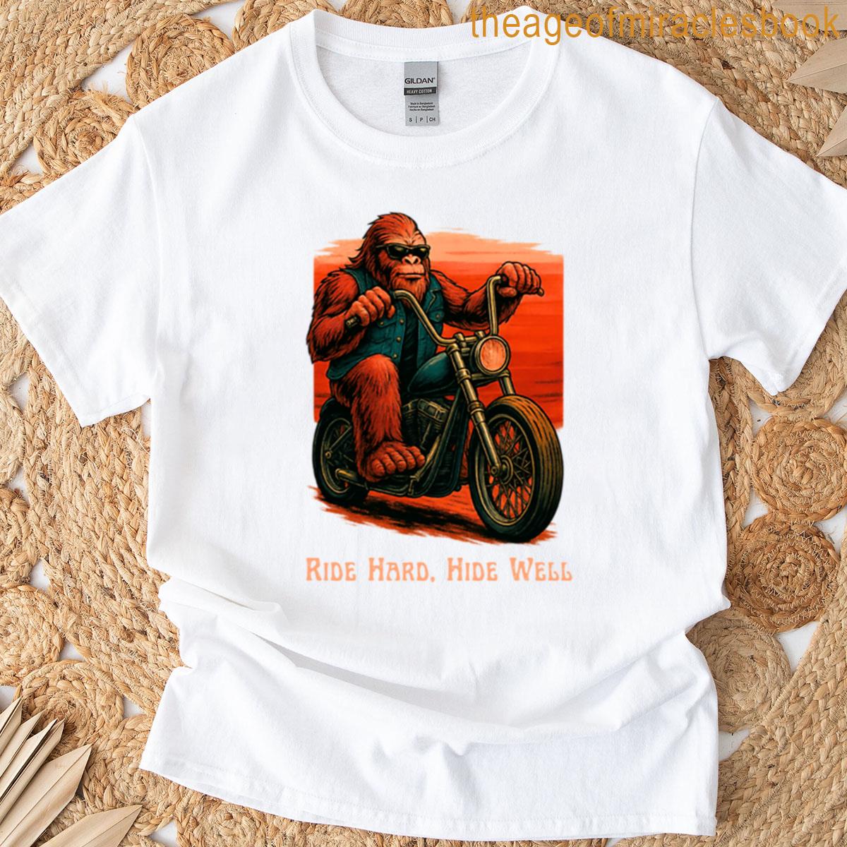 Sasquatch Sunset Run – Motorcycle Bigfoot T-shirt