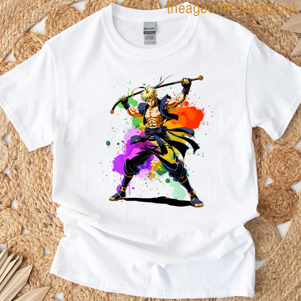 Colourful Anime Character With Sword T-shirt
