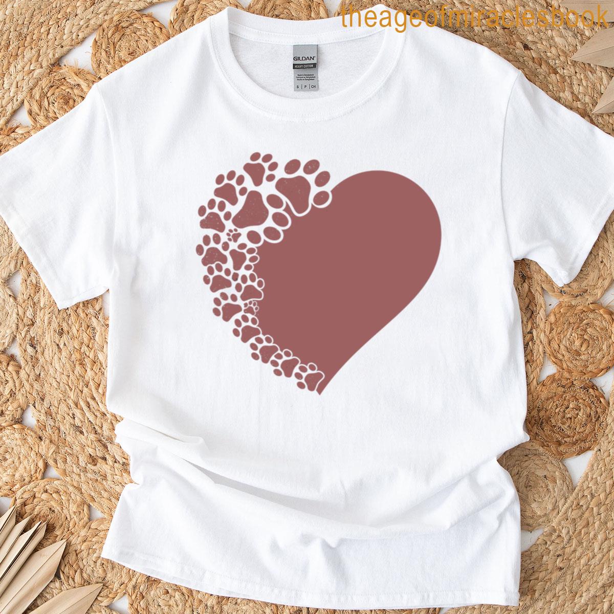 Paw Print Heart Animal Lover Design T-shirt