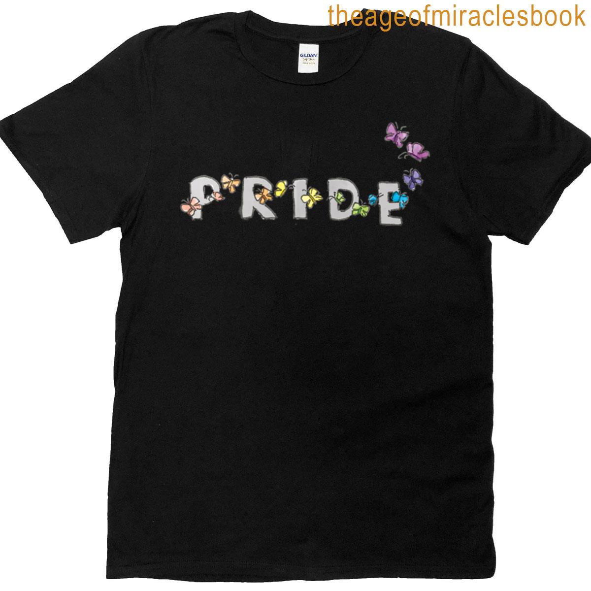 Pride Lettering With Butterflies Rainbow Colored Handdrawn Oversized T-shirt