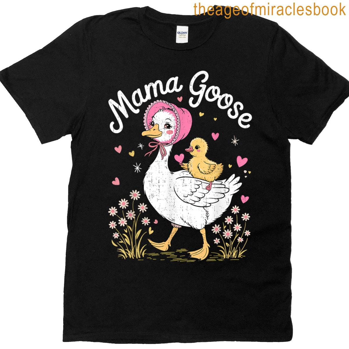 Mama Duck With Baby Geese Vintage Mothers Day Women Girls T-shirt