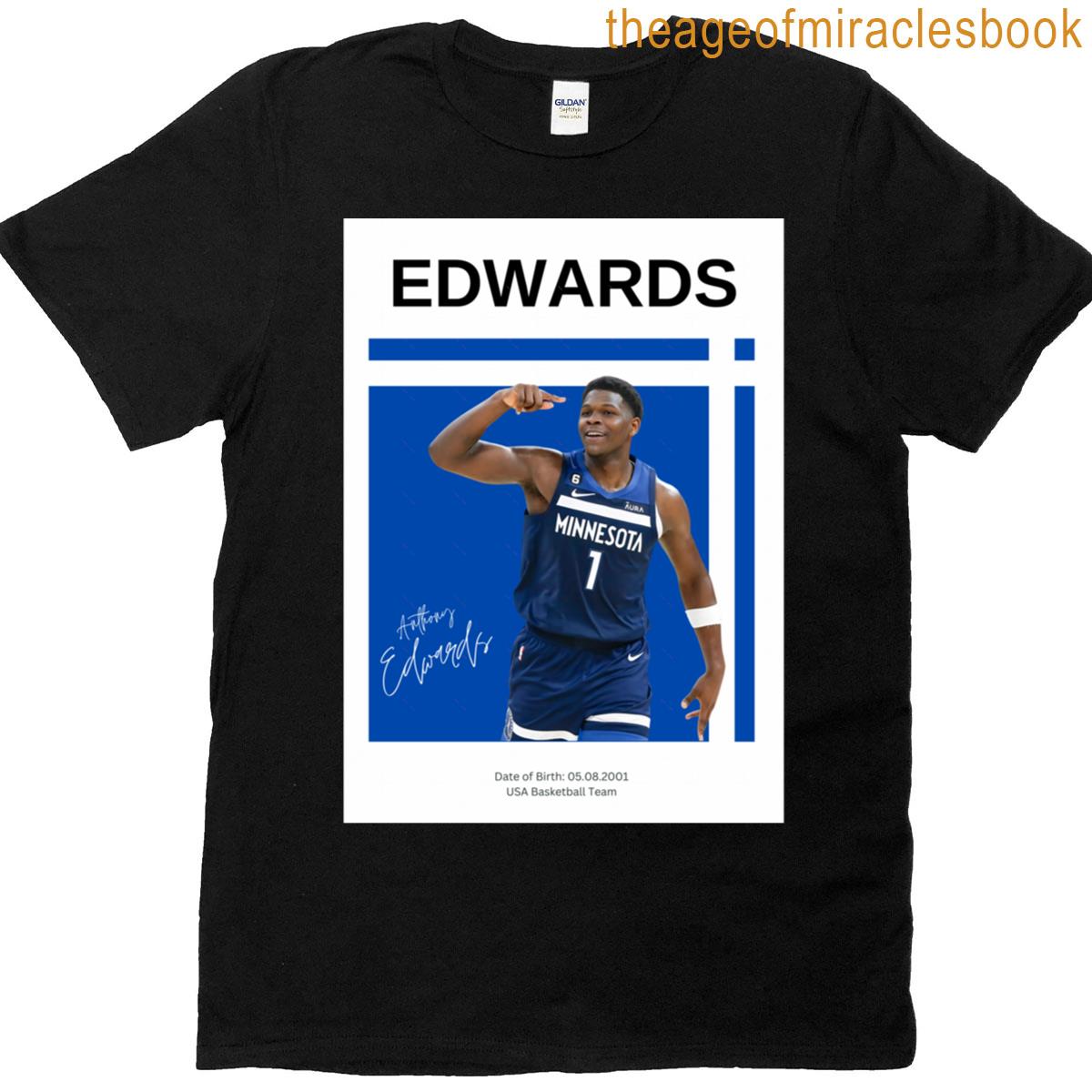Anthony Edwards Poster Minnesota Timberwolves Poster Minimalist Helvetica Mid-century Modern T-w T-shirt
