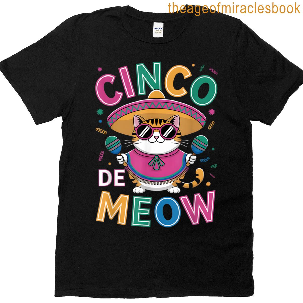 Funny Cinco De Mayo Mexican Cat With Sombrero Men Women T-shirt