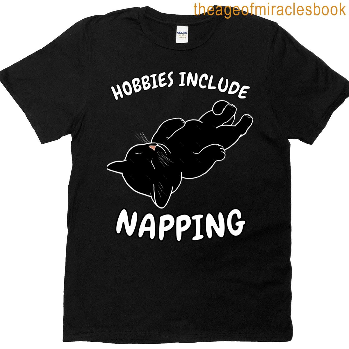 Hobbies Include Napping Sleeping Black Cat T-shirt