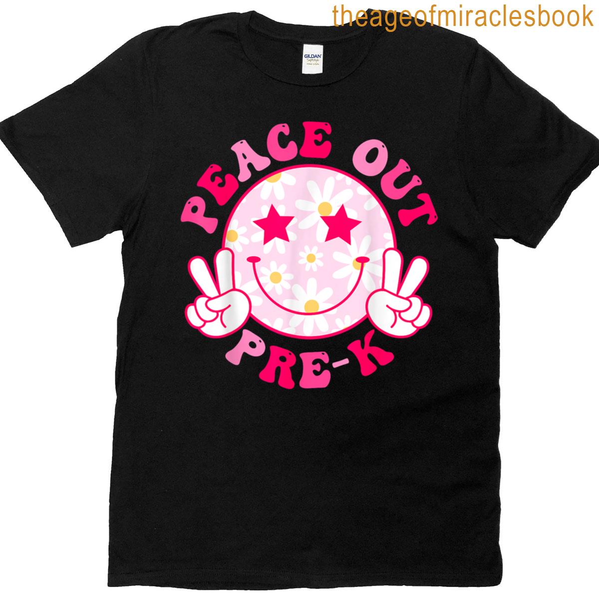 Peace Out Pre-k Teacher Student Groovy Last Day Of School T-shirt
